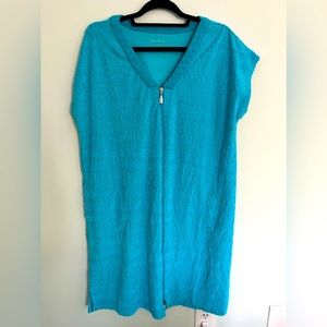 Vintage Women's Teal Stan Herman Chenille Robe Bathing Suit Cover Up Size L